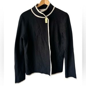 Calvin Klein Women's Sz. S Black & Ivory Wool Blend Single Clasp Cardigan NWT